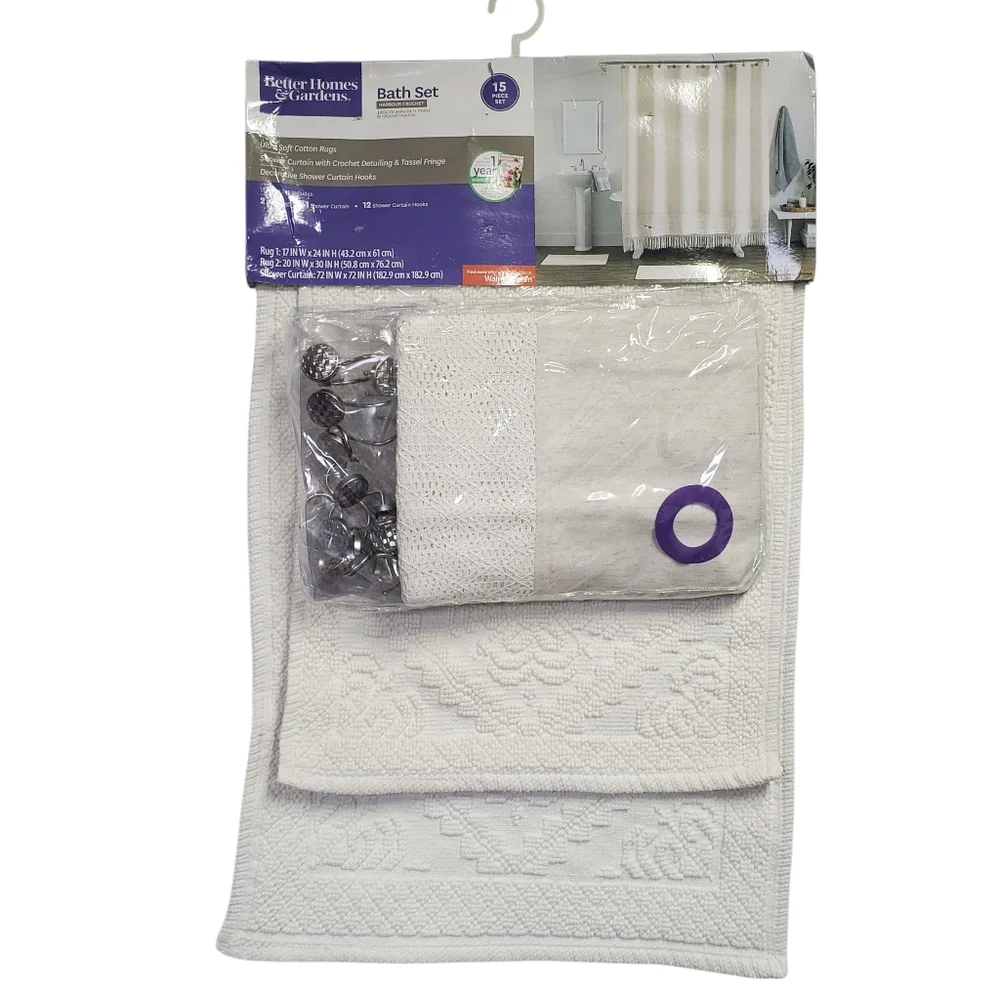 New Better Homes And Gardens Harbor Crochet Off White Bath Set